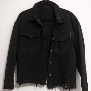 Distressed Black Denim Jacket